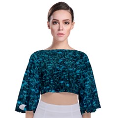 Blue-green Queen Annes Lace Hillside Tie Back Butterfly Sleeve Chiffon Top by okhismakingart