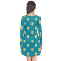 Toast With Cheese Pattern Turquoise Green Background Retro funny food Long Sleeve V-neck Flare Dress View2