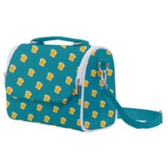 Toast With Cheese Pattern Turquoise Green Background Retro Funny Food Satchel Shoulder Bag by genx