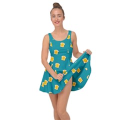 Toast With Cheese Pattern Turquoise Green Background Retro Funny Food Inside Out Casual Dress by genx