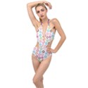 Donut pattern with funny candies Plunging Cut Out Swimsuit View1