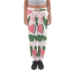 Tropical Watermelon Leaves Pink And Green Jungle Leaves Retro Hawaiian Style Women s Jogger Sweatpants by genx