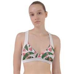 Tropical Watermelon Leaves Pink And Green Jungle Leaves Retro Hawaiian Style Sweetheart Sports Bra by genx