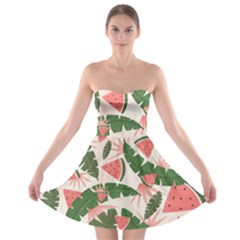 Tropical Watermelon Leaves Pink And Green Jungle Leaves Retro Hawaiian Style Strapless Bra Top Dress by genx