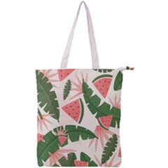 Tropical Watermelon Leaves Pink And Green Jungle Leaves Retro Hawaiian Style Double Zip Up Tote Bag by genx