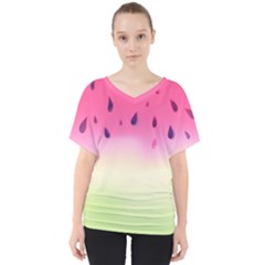 Watermelon Pastel Gradient Pink Watermelon Pastel Gradient V-neck Dolman Drape Top by genx