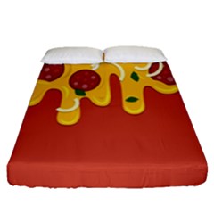 Pizza Topping Funny Modern Yellow Melting Cheese And Pepperonis Fitted Sheet (queen Size) by genx