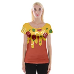 Pizza Topping Funny Modern Yellow Melting Cheese And Pepperonis Cap Sleeve Top by genx