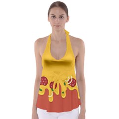 Pizza Topping Funny Modern Yellow Melting Cheese And Pepperonis Babydoll Tankini Top by genx