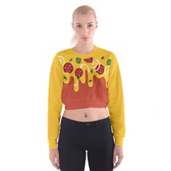 Pizza Topping Funny Modern Yellow Melting Cheese And Pepperonis Cropped Sweatshirt by genx