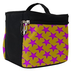 Pink Stars Pattern On Yellow Make Up Travel Bag (small) by BrightVibesDesign