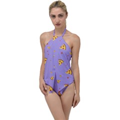 Pizza Pattern Violet Pepperoni Cheese Funny Slices Go With The Flow One Piece Swimsuit by genx