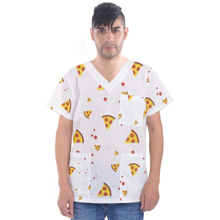 Pizza Pattern pepperoni cheese funny slices Men s V-Neck Scrub Top