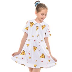 Pizza Pattern Pepperoni Cheese Funny Slices Kids  Short Sleeve Shirt Dress by genx