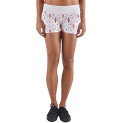 Ice Cream Cones Watercolor With Fruit Berries And Cherries Summer Pattern Yoga Shorts by genx