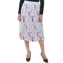 Ice Cream Cones Watercolor With Fruit Berries And Cherries Summer Pattern Classic Velour Midi Skirt  by genx