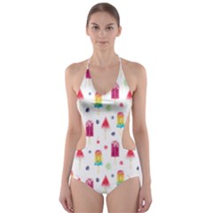 Popsicle Juice Watercolor With Fruit Berries And Cherries Summer Pattern Cut-out One Piece Swimsuit by genx