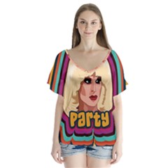 Katya Zamolodchikova Logo V-neck Flutter Sleeve Top by milliahood