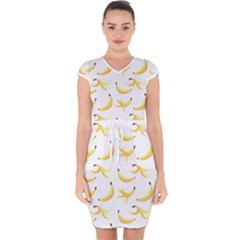 Yellow Banana And Peels Pattern With Polygon Retro Style Capsleeve Drawstring Dress  by genx