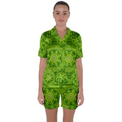 Spring Flower Joy Satin Short Sleeve Pyjamas Set by pepitasart