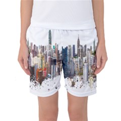 Hong Kong Skyline Watercolor Painting Poster Women s Basketball Shorts by Sudhe