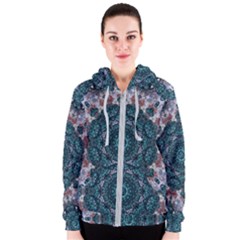 Marbels Glass And Paint Love Mandala Decorative Women s Zipper Hoodie by pepitasart