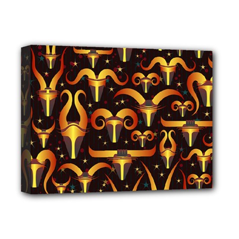 Stylised Horns Black Pattern Deluxe Canvas 16  X 12  (stretched)  by HermanTelo