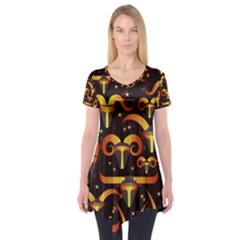 Stylised Horns Black Pattern Short Sleeve Tunic  by HermanTelo