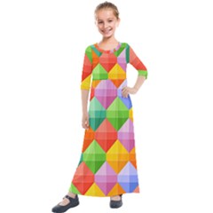 Background Colorful Geometric Triangle Rainbow Kids  Quarter Sleeve Maxi Dress by HermanTelo