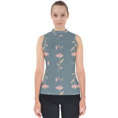 Florets Rose Flower Mock Neck Shell Top by HermanTelo