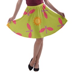 Dragonfly Sun Flower Seamlessly A-line Skater Skirt by HermanTelo