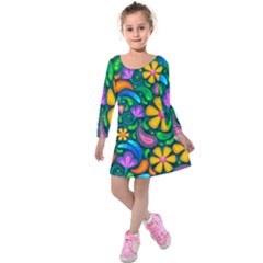 Floral Paisley Background Flower Green Kids  Long Sleeve Velvet Dress by HermanTelo