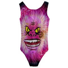 Monster Pink Eyes Aggressive Fangs Kids  Cut-out Back One Piece Swimsuit by HermanTelo