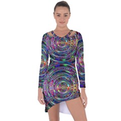 Wave Line Colorful Brush Particles Asymmetric Cut-out Shift Dress by HermanTelo