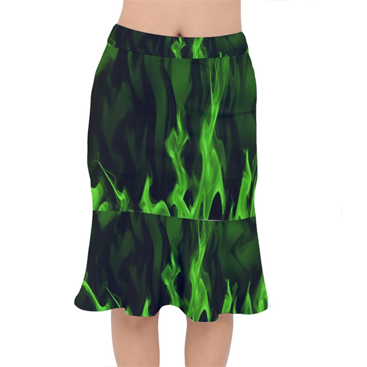 Smoke Flame Abstract Green Mermaid Skirt