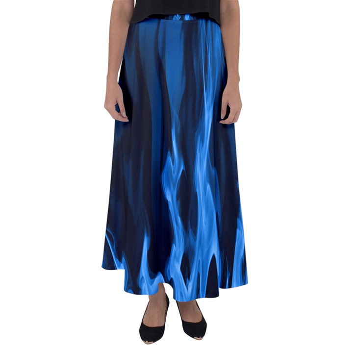 Smoke Flame Abstract Blue Flared Maxi Skirt