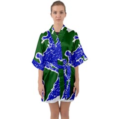 Globe Drawing Earth Ocean Quarter Sleeve Kimono Robe by HermanTelo