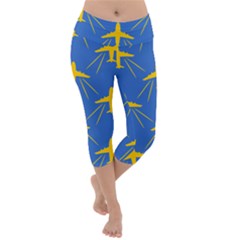 Aircraft Texture Blue Yellow Lightweight Velour Capri Yoga Leggings by HermanTelo