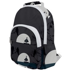 Birds Moon Moonlight Tree Animal Rounded Multi Pocket Backpack by HermanTelo