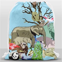 Zoo Animals Peacock Lion Hippo Drawstring Bag (large) by Pakrebo