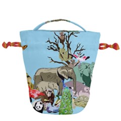 Zoo Animals Peacock Lion Hippo Drawstring Bucket Bag by Pakrebo