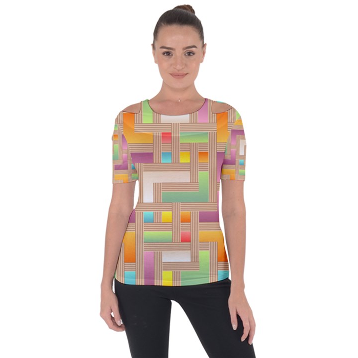 Abstract Background Colorful Shoulder Cut Out Short Sleeve Top