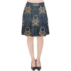 Golden Glitter Skeleton Gothic Velvet High Waist Skirt by HermanTelo