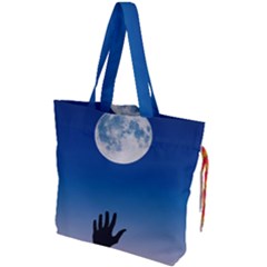 Moon Sky Blue Hand Arm Night Drawstring Tote Bag by HermanTelo