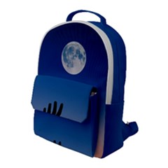 Moon Sky Blue Hand Arm Night Flap Pocket Backpack (large) by HermanTelo