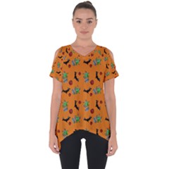 Halloween Witch Pattern Orange Cut Out Side Drop Tee by snowwhitegirl