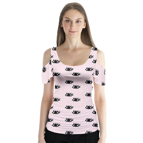 Pink Eyes Butterfly Sleeve Cutout Tee  by snowwhitegirl