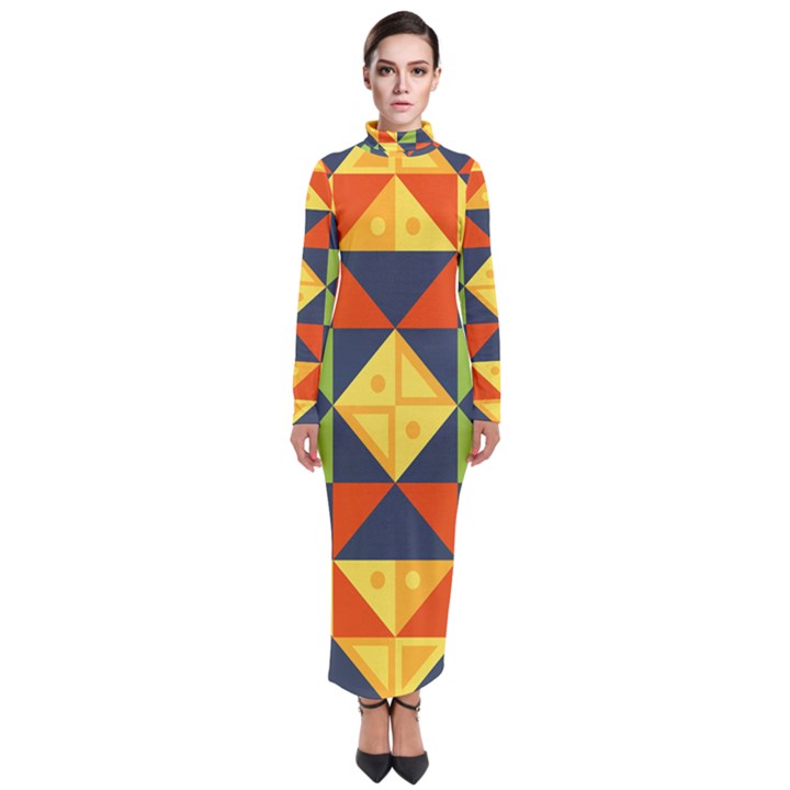 Background Geometric Color Plaid Turtleneck Maxi Dress