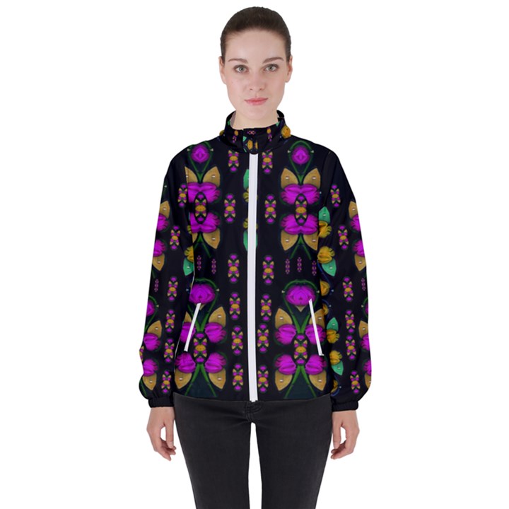 Roses As Lotus Flowers Decorative Women s High Neck Windbreaker