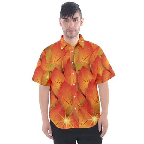 Pattern Texture Leaf Men s Short Sleeve Shirt by HermanTelo